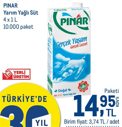 Pınar Yarım Yağlı Süt 4x1 l image