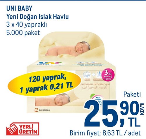 Uni Baby Yeni Doğan Islak Havlu 3x40 Yaprak image