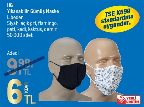 HG Yıkanabilir Gümüş kumaş Maske L Beden image