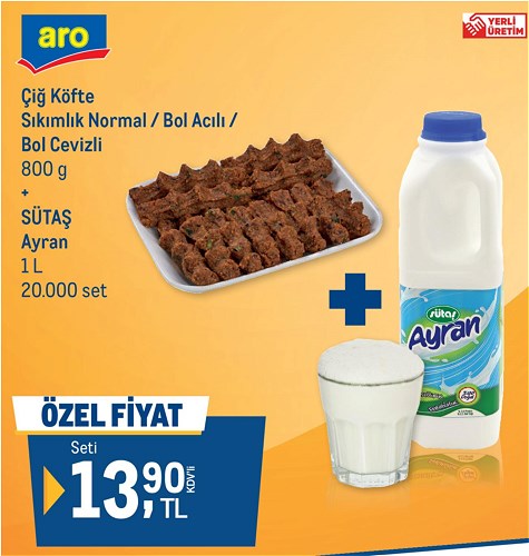 Aro Çiğ Köfte Sıkımlık Normal/Bol Acılı/Bol Cevizli 800 g+Sütaş Ayran 1 l image