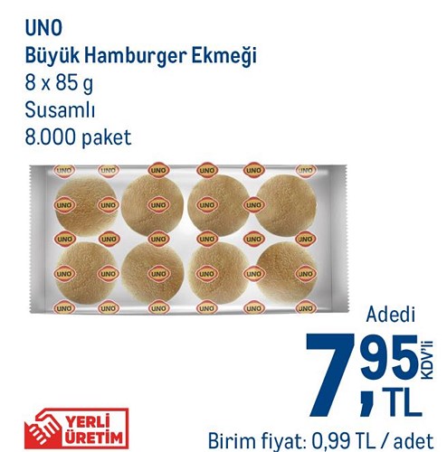 Uno Büyük Hamburger Ekmeği 8x85 g image