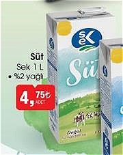 Sek Süt 1 l %2 Yağlı image