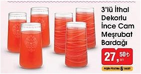 Rakle 3'lü İthal Dekorlu İnce Cam Meşrubat Bardağı image