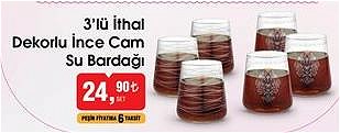 Rakle 3'lü İthal Dekorlu İnce Cam Su Bardağı image