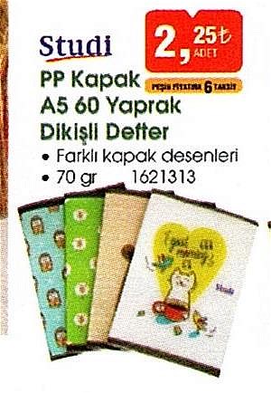 Studi PP Kapak A5 60 Yaprak Dikişli Defter image