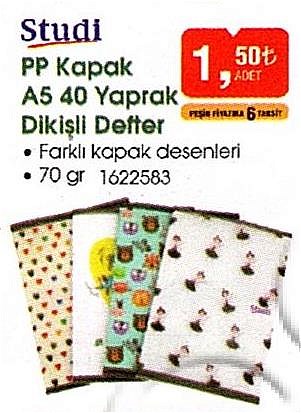 Studi PP Kapak A5 40 Yaprak Dikişli Defter image