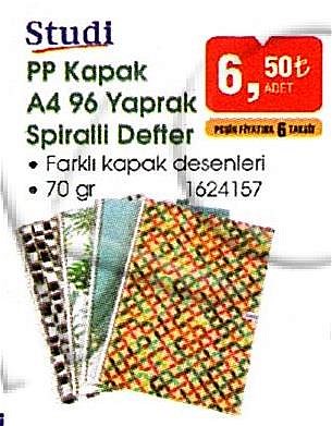 Studi PP Kapak A4 96 Yaprak Spiralli Defter image