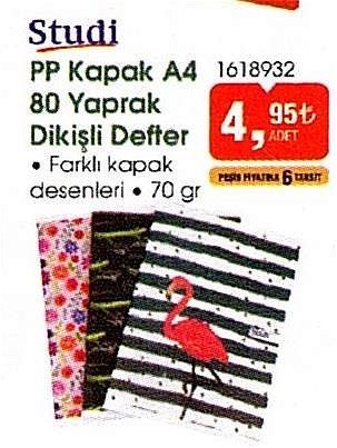 Studi PP Kapak A4 80 Yaprak Dikişli Defter image