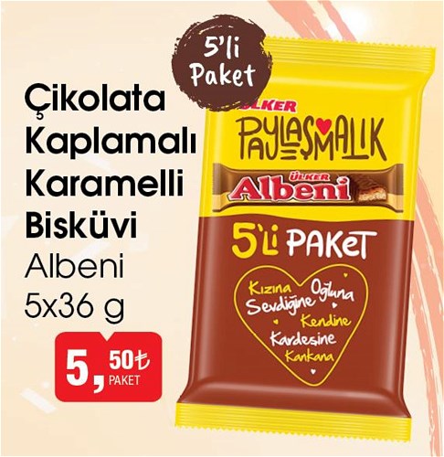 Albeni Çikolata Kaplamalı Karamelli Bisküvi 5x36 g image