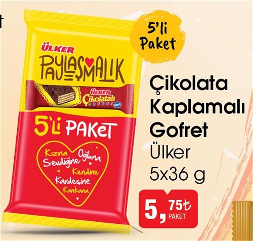 Ülker Çikolata Kaplamalı Gofret 5x36 g image