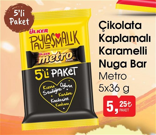 Metro Çikolata Kaplamalı Karamelli Nuga Bar 5x36 g image