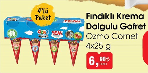 Ozmo Cornet Fındıklı Krema Dolgulu Gofret 4x25 g image