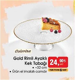 Colorina Gold Rimli Ayaklı Kek Tabağı 32 cm image