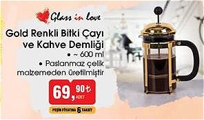 Glass in Love Gold Renkli Bitki Çayı ve Kahve Demliği 600 ml image