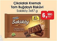 Saklıköy Çikolatalı Kremalı Tam Buğdaylı Bisküvi 3x87 g image