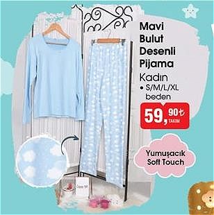 Mavi Bulut Desenli Pijama Kadın image