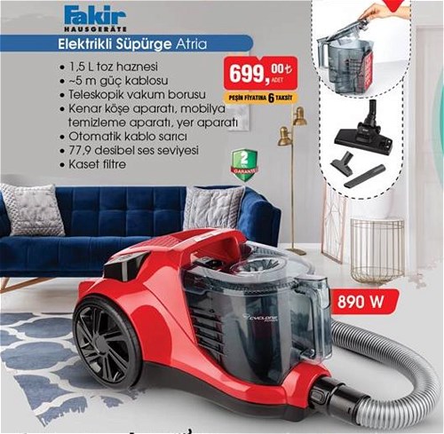 Fakir Elektrikli Süpürge Atria 890 W image