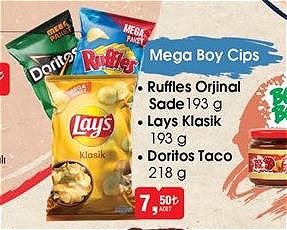 Ruffles Orjinal Sade 193 g/Lays Klasik 193 g/Doritos Taco 218 g image