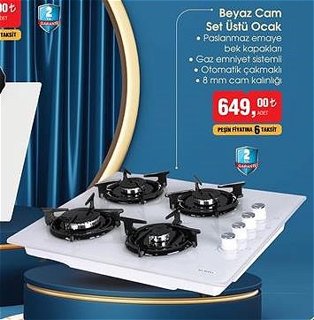 Kumtel Beyaz Cam Set Üstü Ocak image