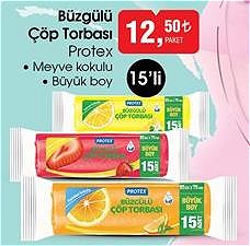 Protex Büzgülü Çöp Torbası 15'li Büyük Boy image