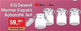 Glass in Love 4'lü Desenli Mermer Kapaklı Baharatlık Seti image