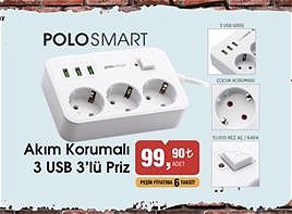 Polosmart Akım Korumalı 3 USB 3'lü Priz image