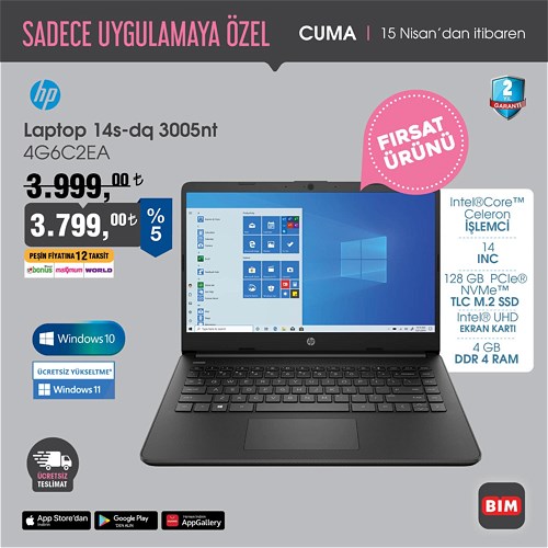 Hp 14s-dq 3005nt 4G6C2EA Intel Core Celeron İşlemci 128 GB Laptop image