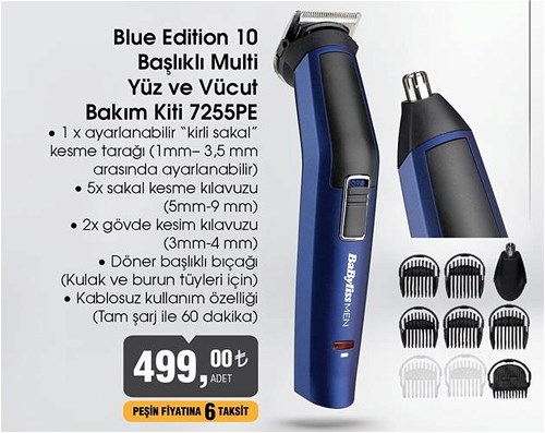 Babyliss 7255PE Blue Edition 10 Başlıklı Multi Yüz ve Vücut Bakım Kiti image