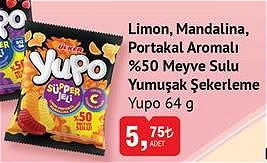 Ülker Yupo 64 g Limon Mandalina Portakal Aromalı % 50 Meyve Sulu Yumuşak Şekerle image