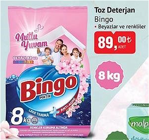 Bingo Toz Deterjan Beyazlar ve Renkliler 8 kg image