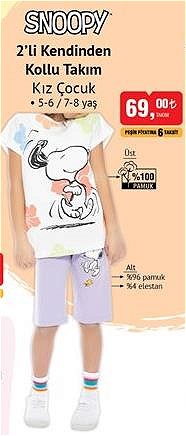 Snoopy 2'li Kendinden Kollu Takım Kız Çocuk image