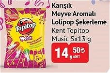 Kent Topitop Music Karışık Meyve Aromalı Lolipop Şekerleme 5x13 g image