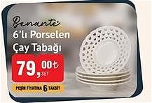 Benante 6'lı Porselen Çay Tabağı image