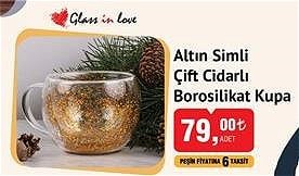 Glass in Love Altın Simli Çift Cidarlı Borosilikat Kupa image