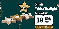 Simli Yıldız Tealight Mumluk 3'lü image