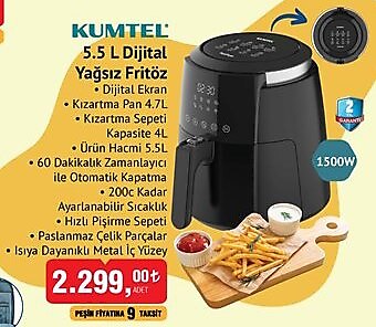 Kumtel 5.5 L Dijital Yağsız Fritöz 1500 W image