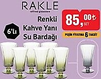 Rakle Renkli Kahve Yanı Su Bardağı 6'lı image