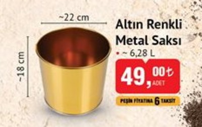 Altın Renkli Metal Saksı 18x22 cm 6.28 L image