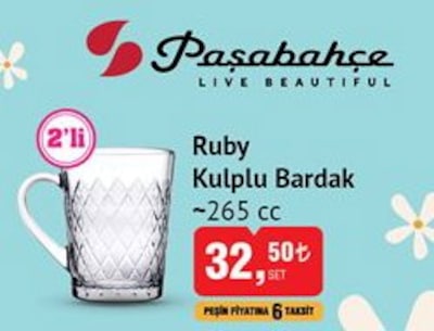 Paşabahçe Ruby Kulplu Bardak 265 cc 2'li image