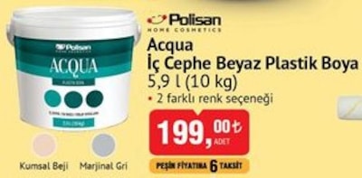 Polisan Acqua İç Cephe Beyaz Plastik Boya 5,9 L (10 kg) image
