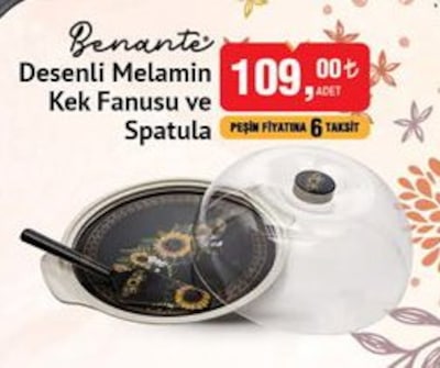 Benante Desenli Melamin Kek Fanusu ve Spatula image