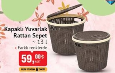 Kapaklı Yuvarlak Rattan Sepet 13 l image