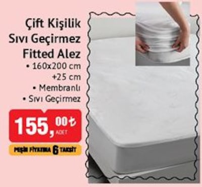 Çift Kişilik Sıvı Geçirmez Fitted Alez 160x200 cm image