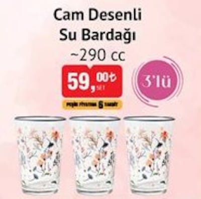 Rakle Cam Desenli Su Bardağı 290 cc 3'lü image