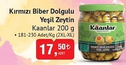 Kaanlar Kırmızı Biber Dolgulu Yeşil Zeytin 181-230 Adet/kg (2XL-XL) 200 gr image