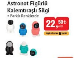 Studi Astronot Figürlü Kalemtıraşlı Silgi image