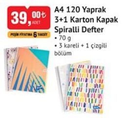 Studi A4 120 Yaprak 3+1 Karton Kapak Spiralli Defter image
