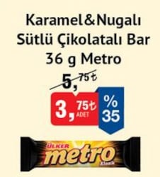 Metro Karamel&Nugalı Sütlü Çikolatalı Bar 36 g image