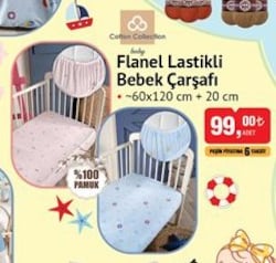 Cotton Collection Baby Flanel Lastikli Bebek Çarşafı 60x120 cm image