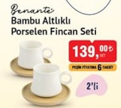 Benante Bambu Altlıklı Porselen Fincan Seti 2'li image